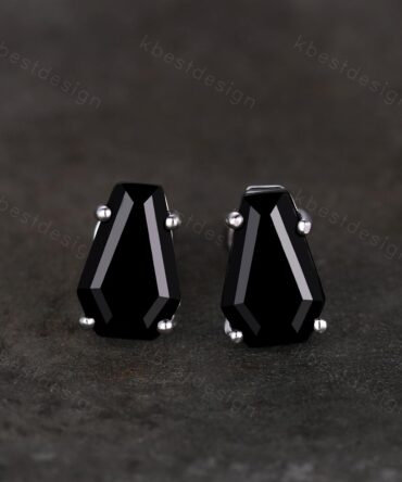 Natural black onyx stud earrings, coffin cut black onyx earring studs, best friend gift, minimalist, tiny studs, anniversary gift for her