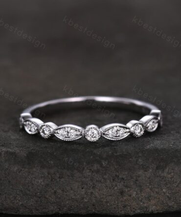 Delicate Moissanite Wedding Band Half Eternity Band Art Deco Moissanite Stacking Band Silver Matching Ring Women Anniversary Ring