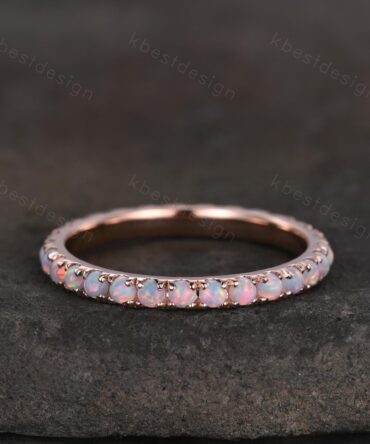 2mm Opal Wedding Band, Full Eternity Wedding Band, Unique Matching Stacking Band, Rose Gold October Birthstone Band, Anniversary Gift