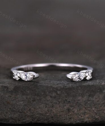 Open Gap Moissanite Wedding Band Marquise cut Moissanite Band Dainty Stacking Matching Band Sterling Silver Band Delicate Anniversary Band