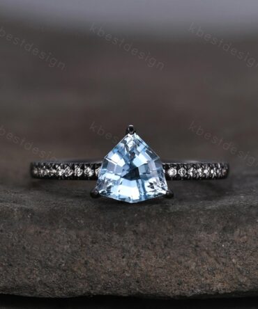 7mm Trillion cut Blue Topaz Ring Gothic Black Gold Ring Unique Irregular Engagement Ring December Gemstone Solitaire Ring Promise Ring