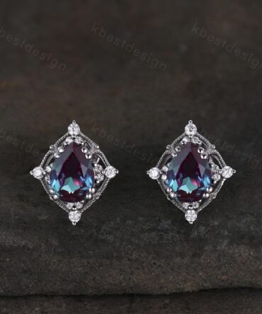 Vintage alexandrite earrings sterling silver earring studs pear cut earrings vintage women studs antique June birthstone gift for her