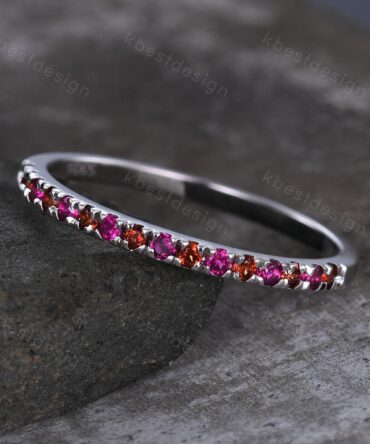 Garnet and Ruby Wedding Ring, Half Eternity Band, Garnet Wedding Ring, Two Birthstone Ring, Gemstone Band, Anniversary Ring